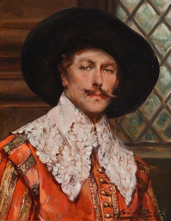 DE ANDREIS, Alex (1880-1929): DE ANDREIS, Alex (1880-1929) "A King's Man" Oil on canvas Signed on the lower right: A de Andreis Signed, titled and dated: 1807 35.5x27.5cm - 14x10.75"