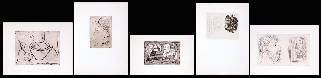 BEAULIEU, Paul-Vanier (1910-1996): BEAULIEU, Paul-Vanier (1910-1996) Still life Etching Signed on the lower right: Beaulieu 25x32cm - 9.75x12.5" Also included are 4other etchings, one of a pear, the other of a bull, as well as two of f