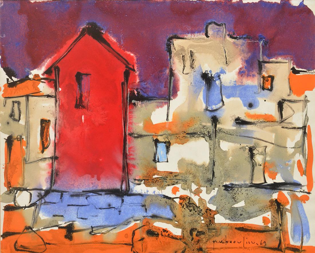 BEAULIEU, Paul Vanier (1910-1996): BEAULIEU, Paul Vanier (1910-1996) Village Watercolour Signed and dated on the lower right: P.V. Beaulieu 69 Provenance: Private collection, Laval 43x53.5cm - 17x21"