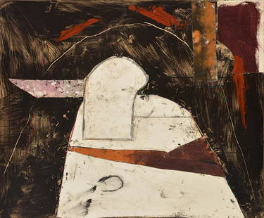 GARNEAU, Marc (1956-): GARNEAU, Marc (1956-) "Vol de nuit #1" Oil and collage on board Signed, titled and dated on the reverse: Marc Garneau 1987 Provenance: Private collection, Ste-Hyacinthe, Quebec 71x86.5cm - 28x34"