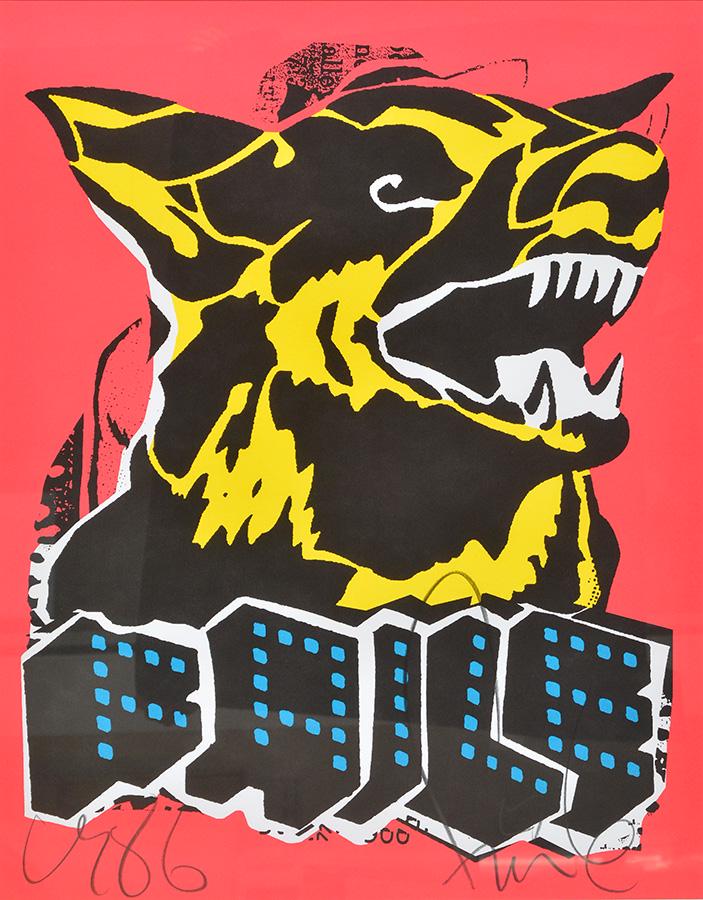 FAILE (active 21st c.): FAILE (active 21st c.) "Black dog" Colour serigraph Signed in pencil on the lower right: Faile Inscription on the lower left 71x56cm - 28x22" Faile is a collective founded in 1999 by Patrick McNeil (b