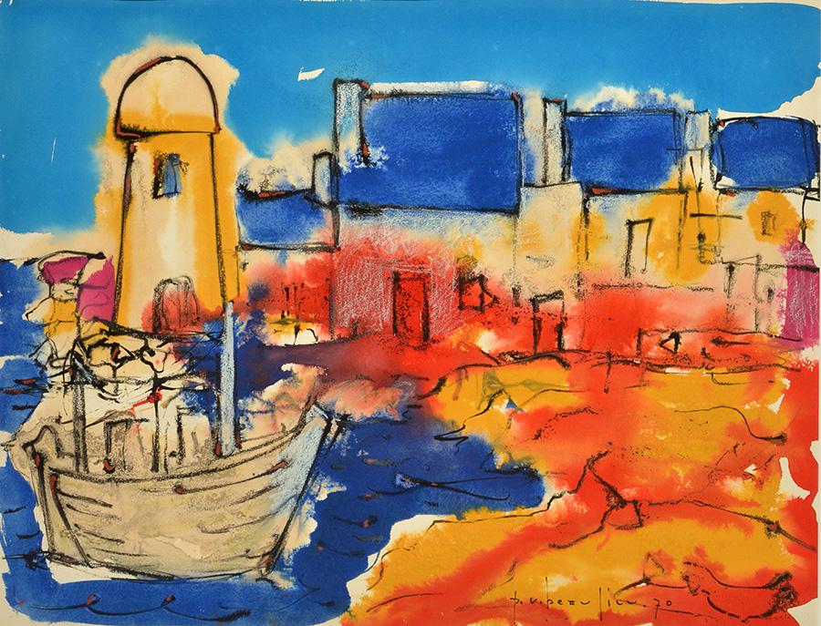 BEAULIEU, Paul Vanier (1910-1996): BEAULIEU, Paul Vanier (1910-1996) Port Aquarelle Signée et datée en bas à droite: P.V. Beaulieu 70 Provenance: Collection privée, Boucherville 48x63cm - 17.5x25" English Descripti