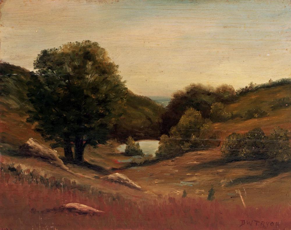 TRYON, Dwight William (1849-1925): TRYON, Dwight William (1849-1925) Paysage Huile sur panneau Signée en bas à droite: D.W. Tryon Provenance: Collection privée, Montréal 21x26.5cm - 8.25x10.5" TRYON, Dwight William