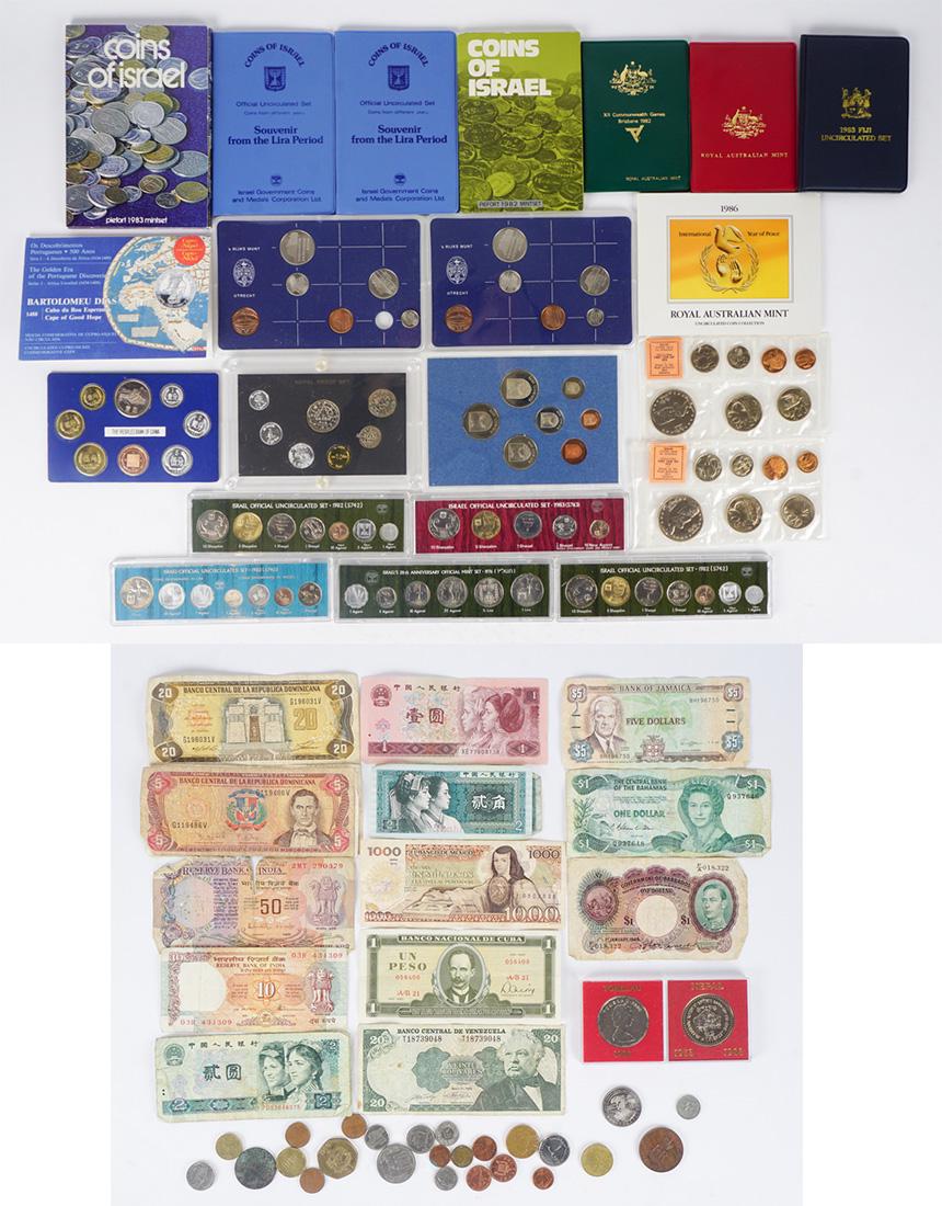 MONNAIE DU MONDE / FOREIGN CURRENCIES: MONNAIE DU MONDE Ensemble de pièces de monnaie et billets du monde English Description FOREIGN CURRENCIES Set of international coins and banknotes