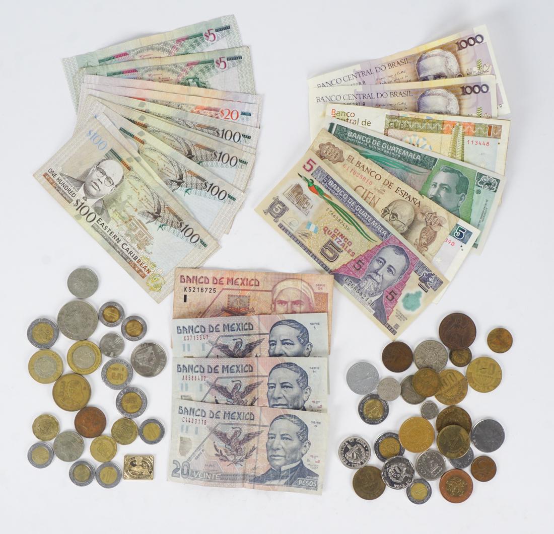 MONNAIE DU MONDE / FOREIGN CURRENCIES: MONNAIE DU MONDE Ensemble de pièces de monnaie et billets du monde English Description FOREIGN CURRENCIES Set of international coins and banknotes