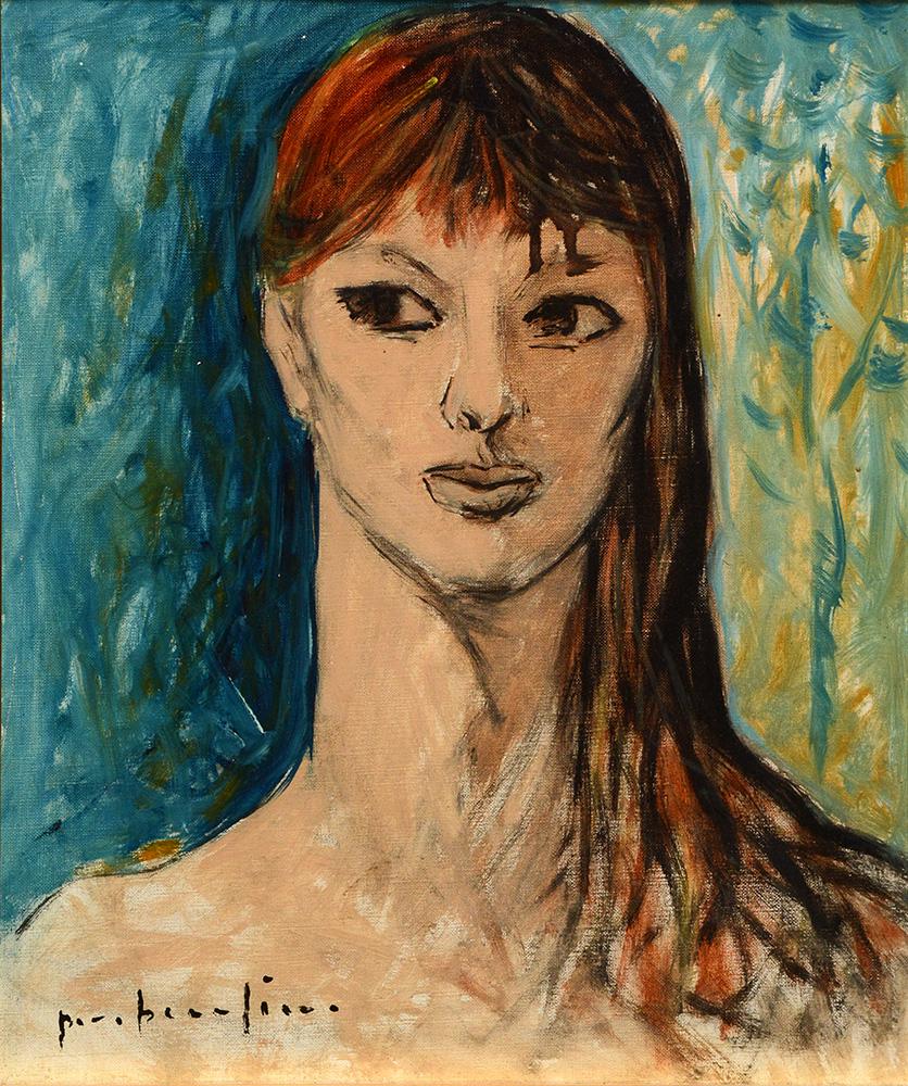 BEAULIEU, Paul Vanier (1910-1996): BEAULIEU, Paul Vanier (1910-1996) Sans titre - Portrait de jeune fille Huile sur toile Signéee en bas à gauche: P.V. Beaulieu Provenance: Collection de Monsieur T., Montréal 27x21,5cm -