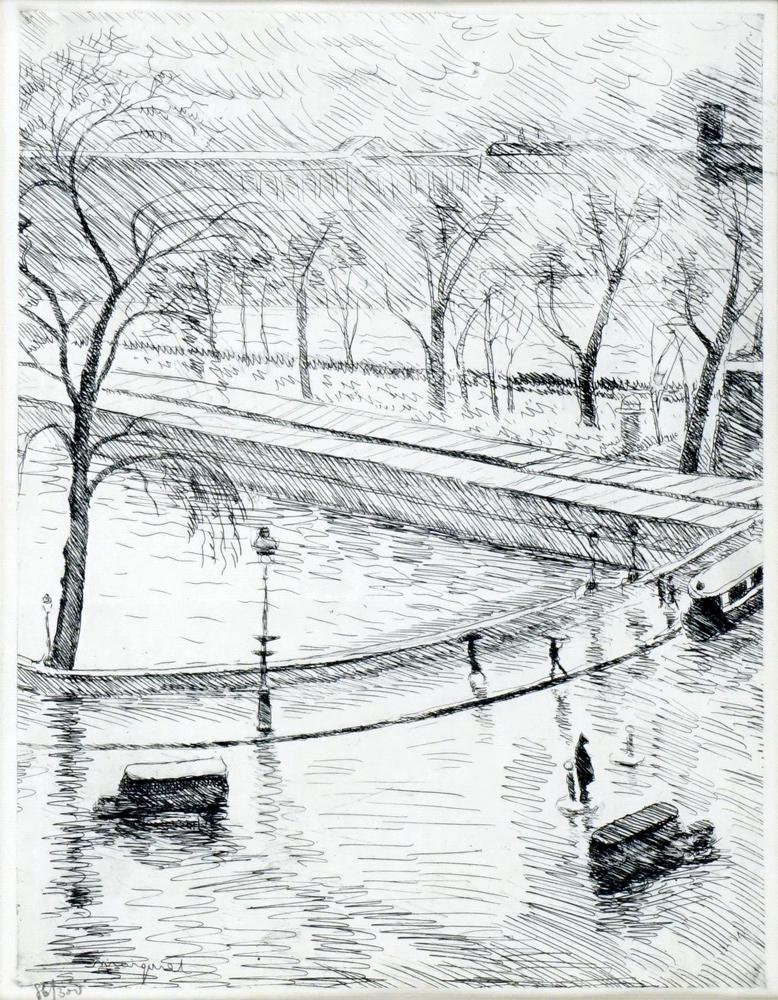 MARQUET, Albert (1875-1947): MARQUET, Albert (1875-1947) Les quais de la Seine,1937 Gravure originale créée pour le Portfolio "La gloire de Paris" Signée dans la plaque et numérotée en bas à gauche: