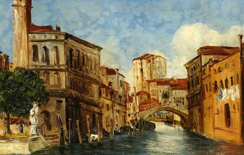 ÉCOLE ITALIENNE XIXe / ITALIAN SCHOOL 19th C.: Description Française: ÉCOLE ITALIENNE XIXe À la manière d'Ippolito CAFFI "Venezia" Huile sur toile Titrée en bas à droite Provenance: Collection de Mme C.,