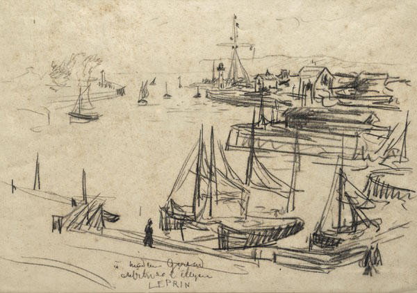 LEPRIN, Marcel François (1891-1933) : LEPRIN, Marcel François (1891-1933)Port SceneCharcoal on paperSigned on the lower left: LeprinDedicated on the lower left25.5x35.5cm - 10x14"