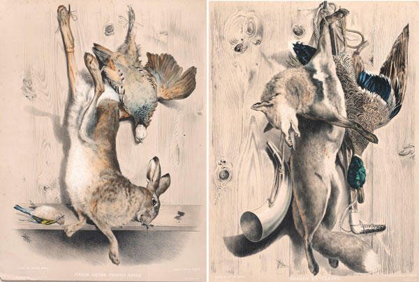 ADAM, Victor Jean Vincent (1801-1866): ADAM, Victor Jean Vincent (1801-1866) “Renard et canard” and “Pinson, lièvre et perdrix rouge” Lithographs Signed on lower left in the plate: A. Adam Titled on the lower center in the pla