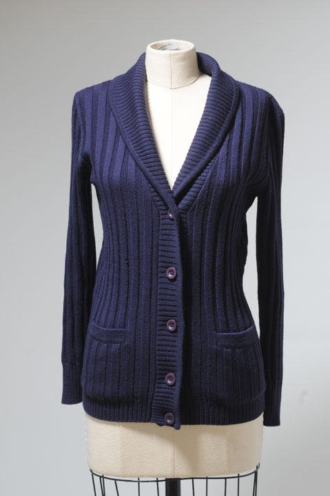 YVES SAINT LAURENT: YVES SAINT LAURENT 100% wool purple vest, shawl collar, single-breasted with 4-buttons, 2 welt pockets. Unspecified size, approximately Small.