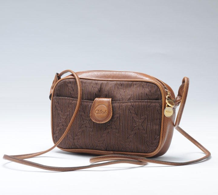 CHLOE: CHLOE Brown canvas and leather handbag, strap fastener, zipper.