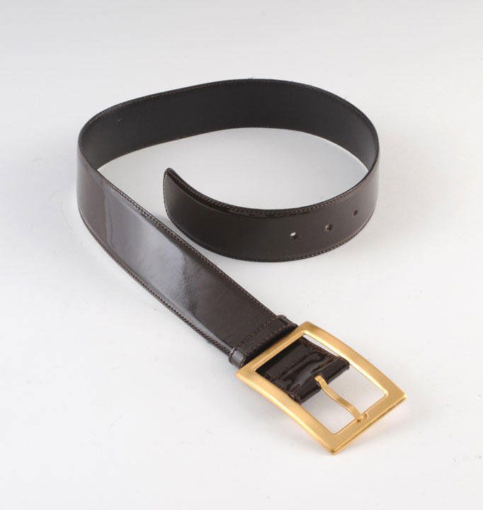 VERSACE: VERSACE Brown sky belt, gold metal buckle, 28".