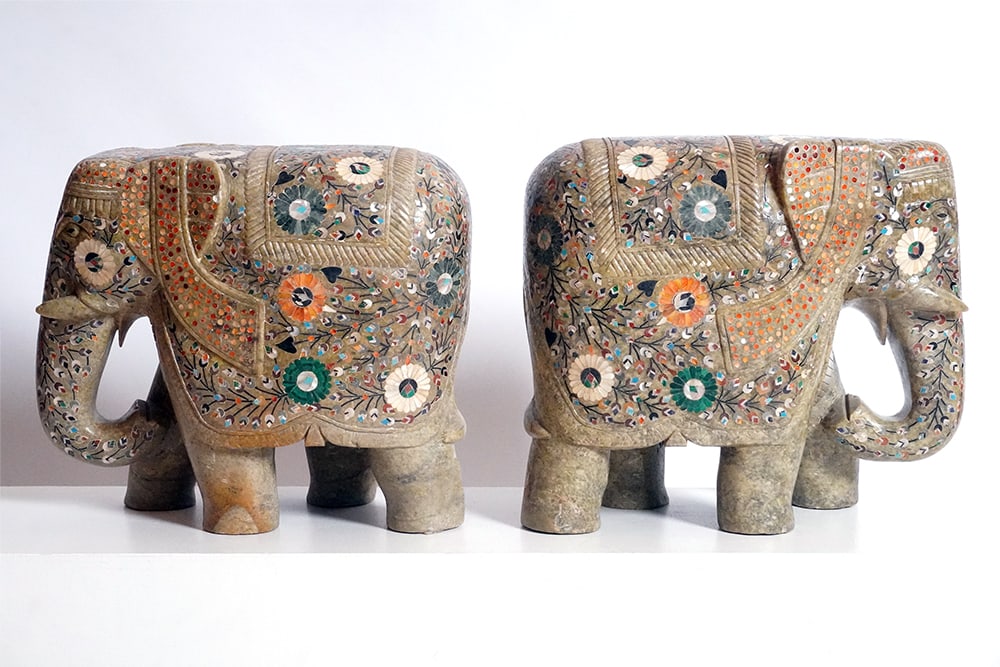 Pair of Carved Stone Indian Elephants (1 of 7)