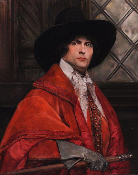 DE ANDREIS, Alex (1880-1929) "Musqueteer" Oil on ca: DE ANDREIS, Alex (1880-1929) "Musqueteer" Oil on canvas Signed on the lower right: A De Andreis Titled on the reverse on the stretcher Label of the Roberts Art Gallery on the reverse 81x65.5cm - 32x25