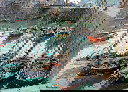 WILLIAMS, Terrick John (1860-1936): Description française: WILLIAMS, Terrick John (1860-1936) "Trawlers at Dieppe" Huile sur toile Signée en bas à gauche: Terrick Williams Titrée et contresignée au dos Provenanc