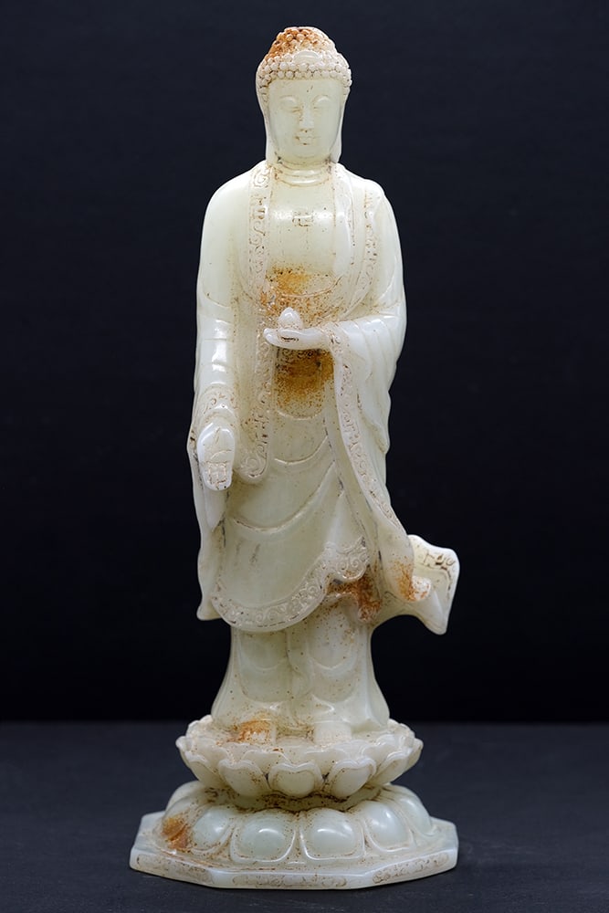 BOUDDHA CHINOIS EN SERPENTINE CÉLADON / CHINESE CELADON SERPENTINE BUDDHA (1 of 8)