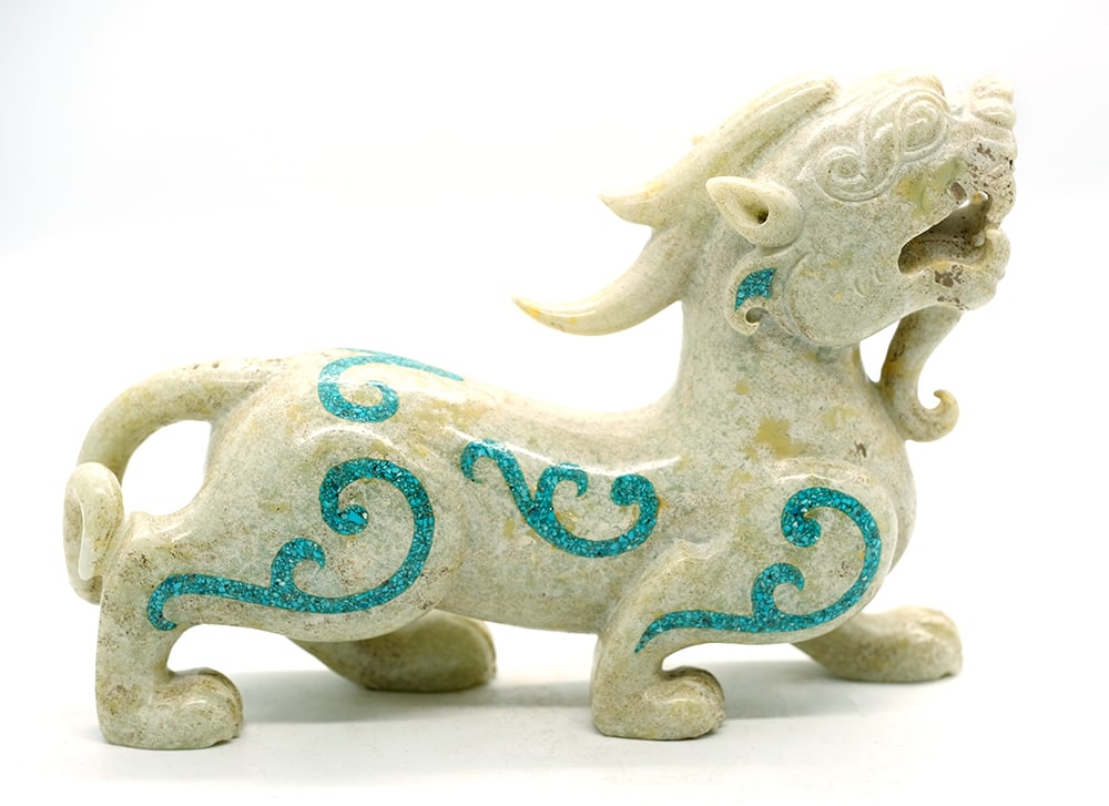 QILIN CHINOIS EN PIERRE DURE BLANCHE / CHINESE WHITE HARD STONE QILIN (1 of 6)