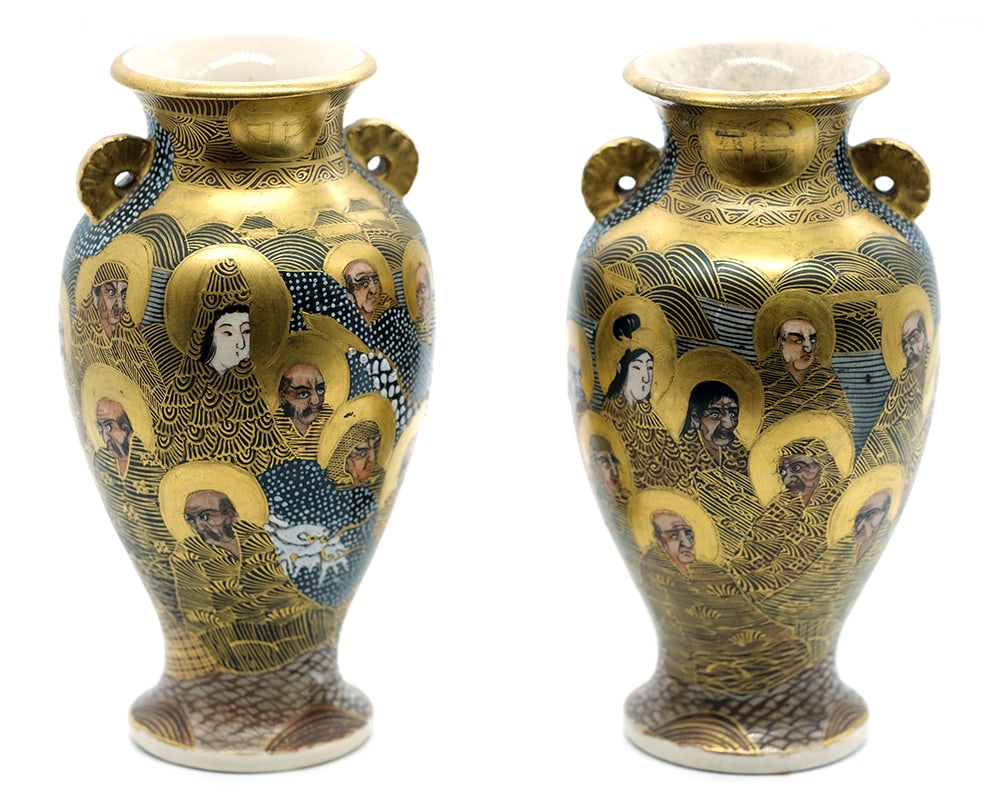 PAIRE DE VASES JAPONAIS SATSUMA / PAIR OF JAPANESE SATSUMA VASES (1 of 10)