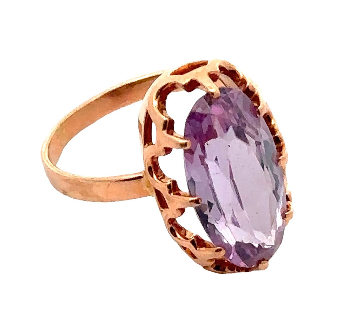 OR 14K / 14K GOLD: Description française: OR 14K / 14K GOLD Bague en or rose 14K sertie d'une pierre syntétique. Poids brut: 3.6 g Taille: 6.5 US English Description: 14K GOLD 14K rose gold ring set with a syn