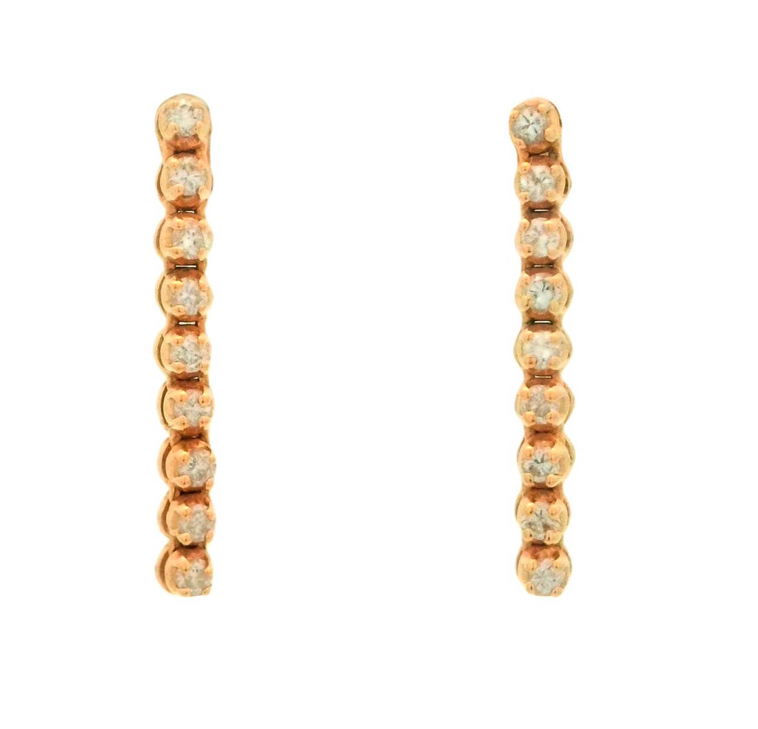 OR 14K, DIAMANTS / 14K, DIAMONDS: Description française: OR 14K, DIAMANTS / 14K GOLD, DIAMONDS Boucles d’oreilles pendantes en or jaune 14K serties de petits diamants et imitations. Poids brut : 1.8 g English Description: 1