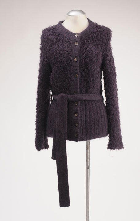 SONIA RYKIEL: Purple wool, mohair and cashmere vest, round collar, single breasted, buttons. Size 40.