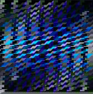 YVARAL (Jean-Pierre VASARELY, dit) (1934-2002): Description française YVARAL (Jean-Pierre VASARELY, dit) (1934-2002) "Structure cubique VE-E-VI" Acrylique sur panneau Signée en bas au centre: Yvaral Contresignée, titrée et dat&#