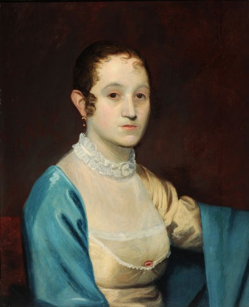 ÉCOLE ANGLAISE DÉBUT DU XIXE SIÈCLE Portrait of a yo: ÉCOLE ANGLAISE DÉBUT DU XIXE SIÈCLE Portrait of a young lady After Gilbert Stuart Oil on woodpanel Bears a metal cartel on the front: ''Gilbert Stuart'' 57.5x69.5cm - 21.75x27.25''