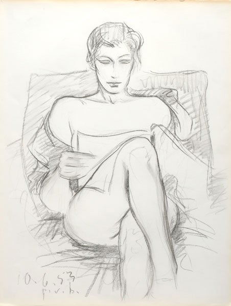BEAULIEU, Paul Vanier RCA (1910-1996) Sitting nude: BEAULIEU, Paul Vanier RCA (1910-1996) Sitting nude Charcoal on paper Monogrammed and dated on the lower left: P.V.B. 10.6.53 65x50cm - 25.5x19.75"