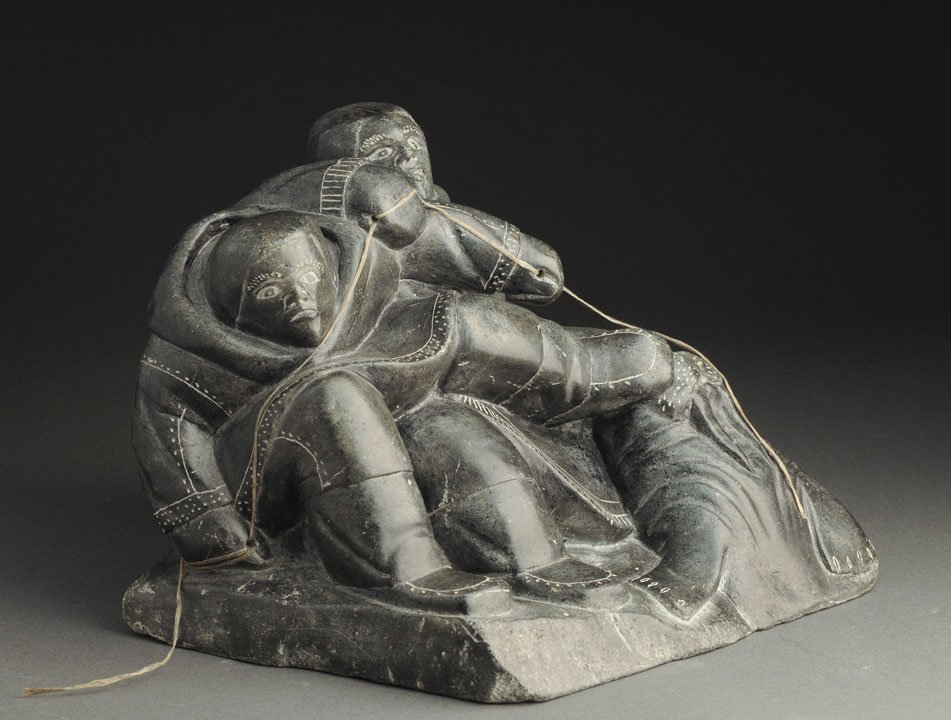 ANAUTA, Makusi Panutu (1939-) Walrus Hunters Soapstone : ANAUTA, Makusi Panutu (1939-) Walrus Hunters Soapstone and sinew Signed and dated on the bottom: Markosi 78 "Igloo Tag" Certificate with the sculptor's name, his community and the year of completion o