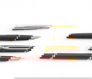 WATERMAN: Description fran&#231;aise: WATERMAN Ensemble de 2 stylos Waterman: - 1 stylo &#224; plume Waterman, couleur marron, dor&#233;, plume de 2 tons sign&#233; " Waterman Ideal, Paris, 18K, 750, France" -