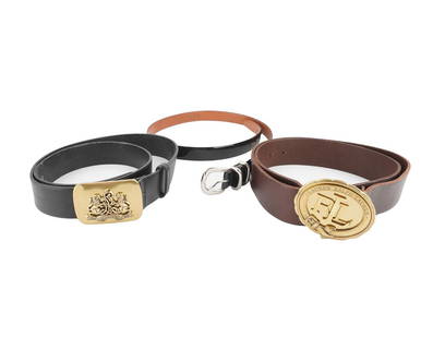 RALPH LAUREN: Description fran&#231;aise: RALPH LAUREN Trois ceinture Ralph Lauren en cuir. English Description: RALPH LAUREN Three Ralph Lauren leather belts.