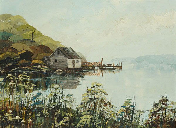 ROBERTS, Thomas Keith RCA (1909-1998): ROBERTS, Thomas Keith RCA (1909-1998) "Mushaboom, Nova Scotia" Oil on canvas board Signed on the lower right: Tom Roberts Titled and signed on the reverse 46.5x61cm - 18x24"