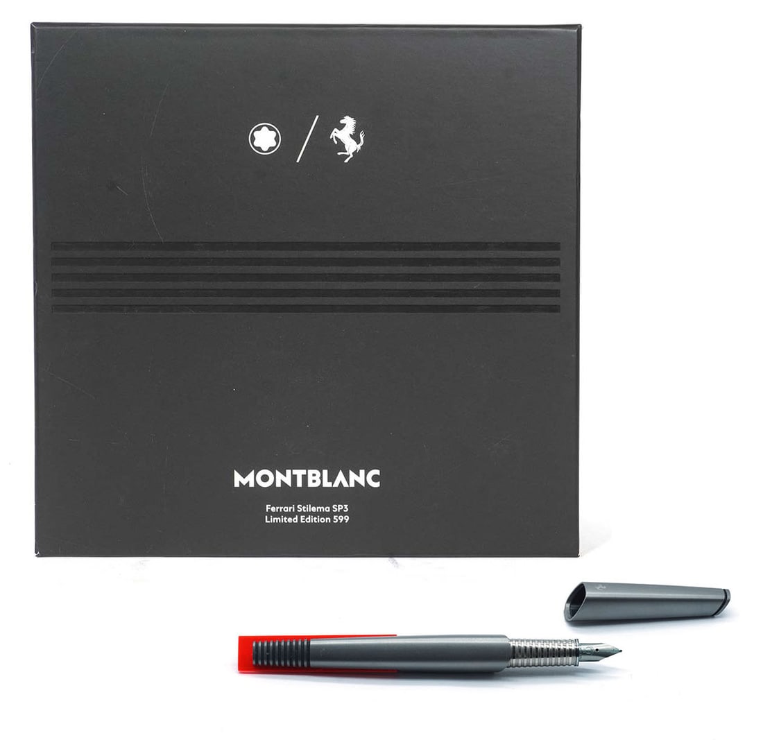 MONTBLANC "FERRARI STILEMA SP3": Description française: MONTBLANC "FERRARI STILEMA SP3" Exceptionnel Stylo plume Montblanc "Ferrari Stilema SP3", édition limitée 069/599. Plume or 18k, à piston. Dans sa boîte