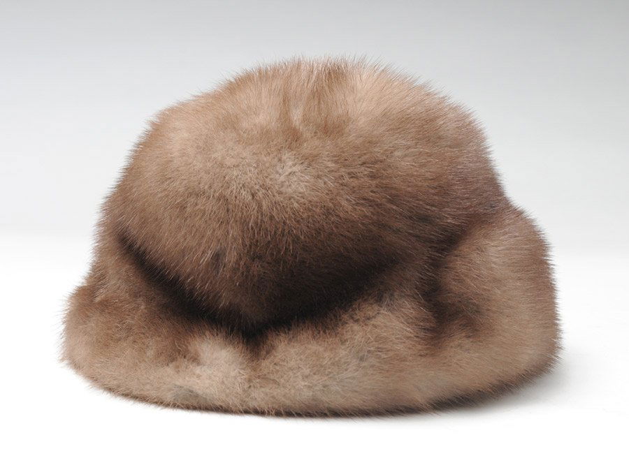 GRAY MINK: Gray mink fur hat.