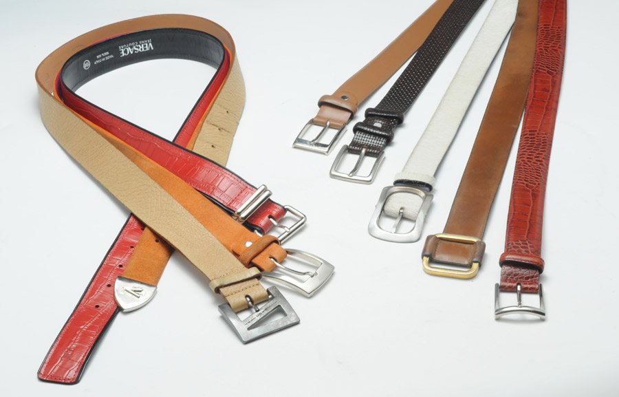 VERSACE JEANS COUTURE, JUST CAVALLI: Lot comprising 3 leather belts. Sizes 95, 100. Also including 5 more.