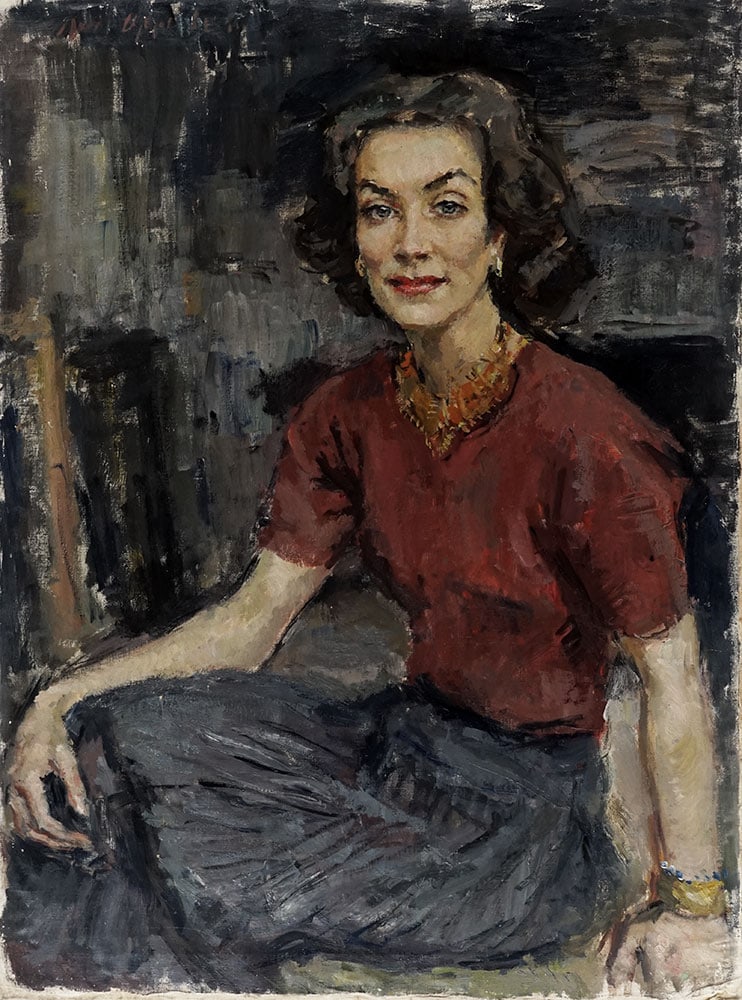 OPPENHEIMER, Joseph (1876-1966): OPPENHEIMER, Joseph (1876-1966)Sans titre - Portrait d'une femme à la chemise rougeHuile sur toileSignée en haut à gauche: Jos OppenheimerProvenance:Collection privée, Laurentides9