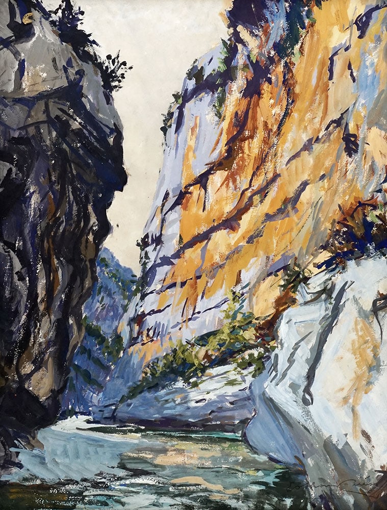 FRIESZ, Émile Othon (1879-1949): FRIESZ, Émile Othon (1879-1949)Sans titre - Ruisseau au fond d'une gorgeTechnique mixte sur papierSignée en bas à droite: E. Othon FrieszÉtiquette partielle de Christie's en haut à