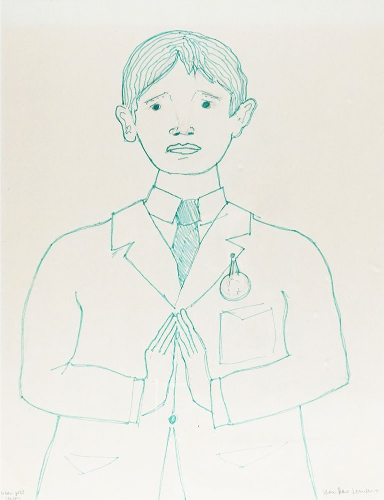 LEMIEUX, Jean Paul (1904-1990): Description française: LEMIEUX, Jean Paul (1904-1990) "Le bon petit garçon" Feutre vert et mine de plomb Signé en bas à droite: Jean Paul Lemieux Titré en bas à gauche Pr