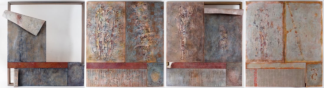 Attribué à / Attributed to BONEVARDI, Marcelo (1929-1994): Description française: Attribué à BONEVARDI, Marcelo (1929-1994) Quadriptyque - Les 4 saisons, vers 1960-1970 Technique mixte (peinture, bois et métal découpé) Œuvre