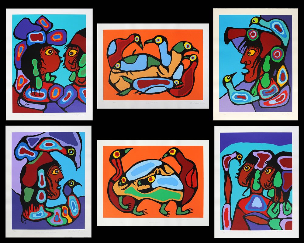 MORRISSEAU, Norval H. RCA (1932-2007): MORRISSEAU, Norval H. RCA (1932-2007) "We are gods within ourselves" "Woodland creatures" "Fish and loons of Lake Nipigon" "Sermon to the birds" "Bird speak to these chidren" "Children of light and so