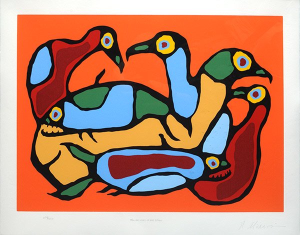 MORRISSEAU, Norval H. RCA (1932-2007): MORRISSEAU, Norval H. RCA (1932-2007) "Fish and loons of Lake Nipigon" Lithograph Signed on the lower right: N. Morrisseau Titled on the lower center Numbered on the lower left: 299/350 51x66cm - 20x2