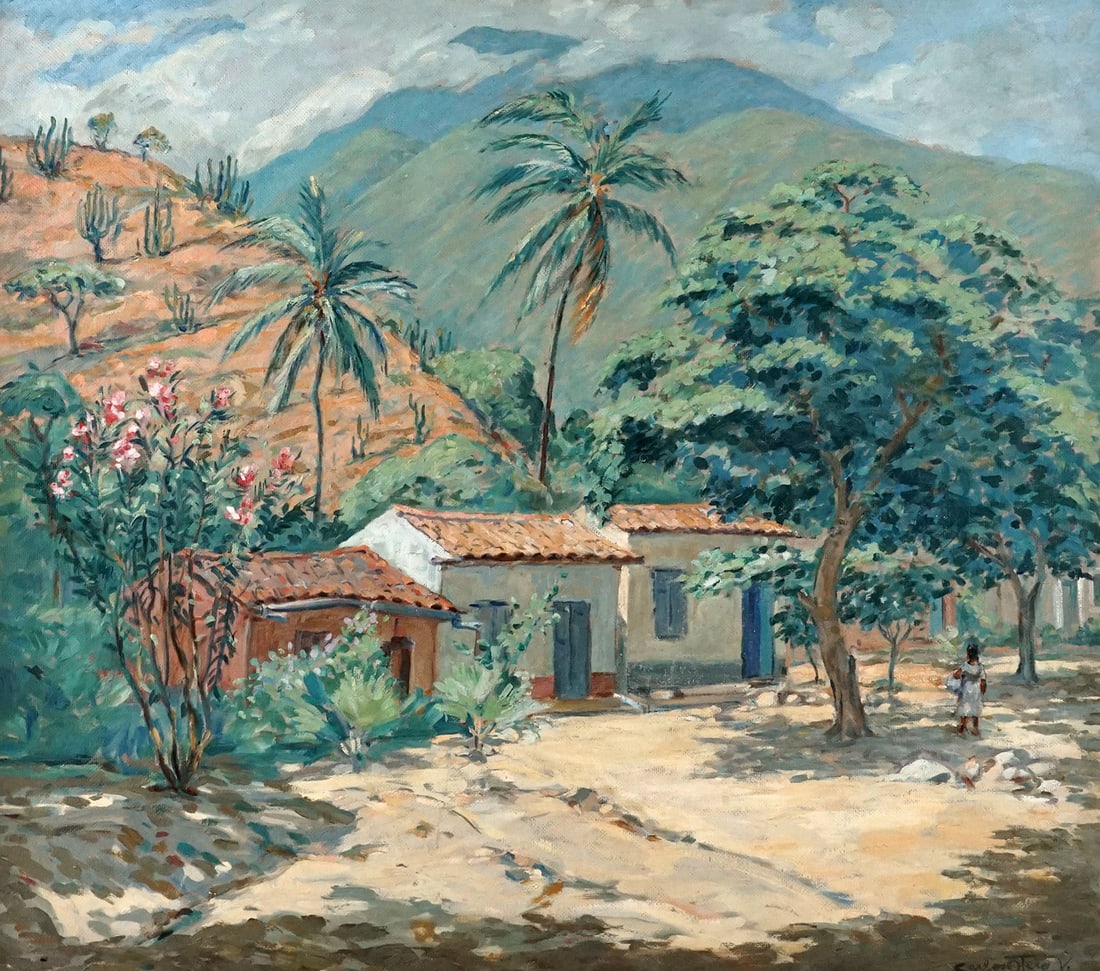 OTERO, Carlos (1888-1977): Description française: OTERO, Carlos (1888-1977) Sans titre - Paysage montagneux, tropiques Huile sur isorel Signée et datée en bas à droite: Carlos Otero 1942 Provenance: Collecti