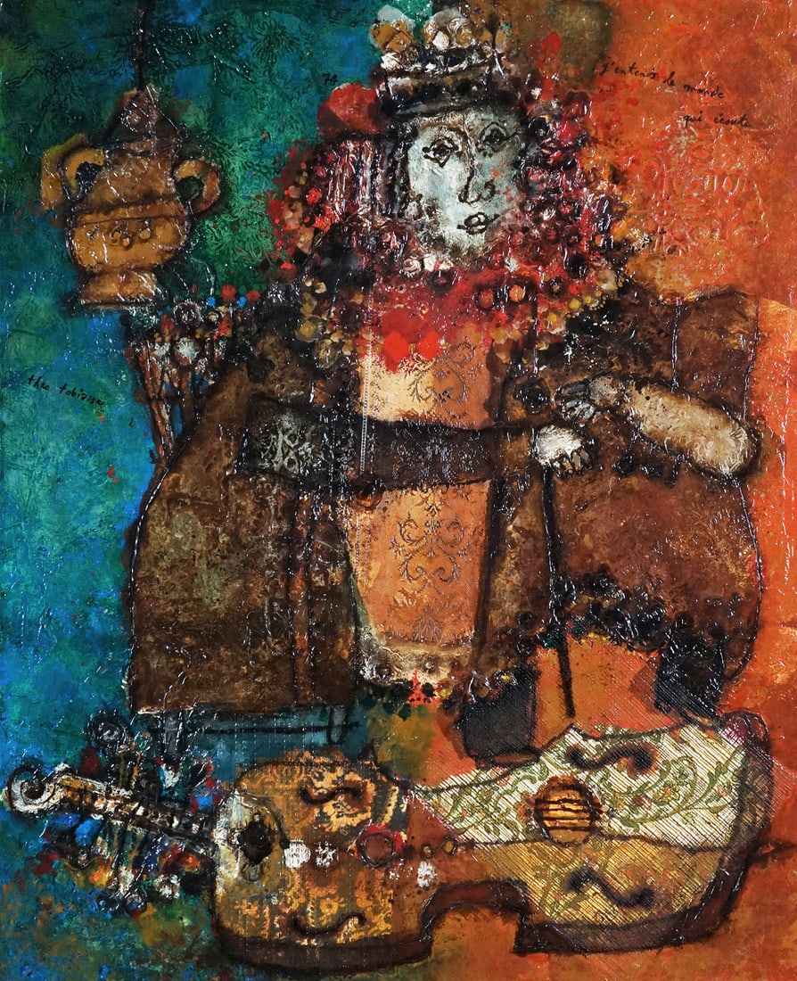 TOBIASSE, Théo (1927-2012): Description française: TOBIASSE, Théo (1927-2012) "J'entends le monde qui écoute" Huile sur toile Signée au milieu à gauche: Théo Tobiasse Datée à gauche de la