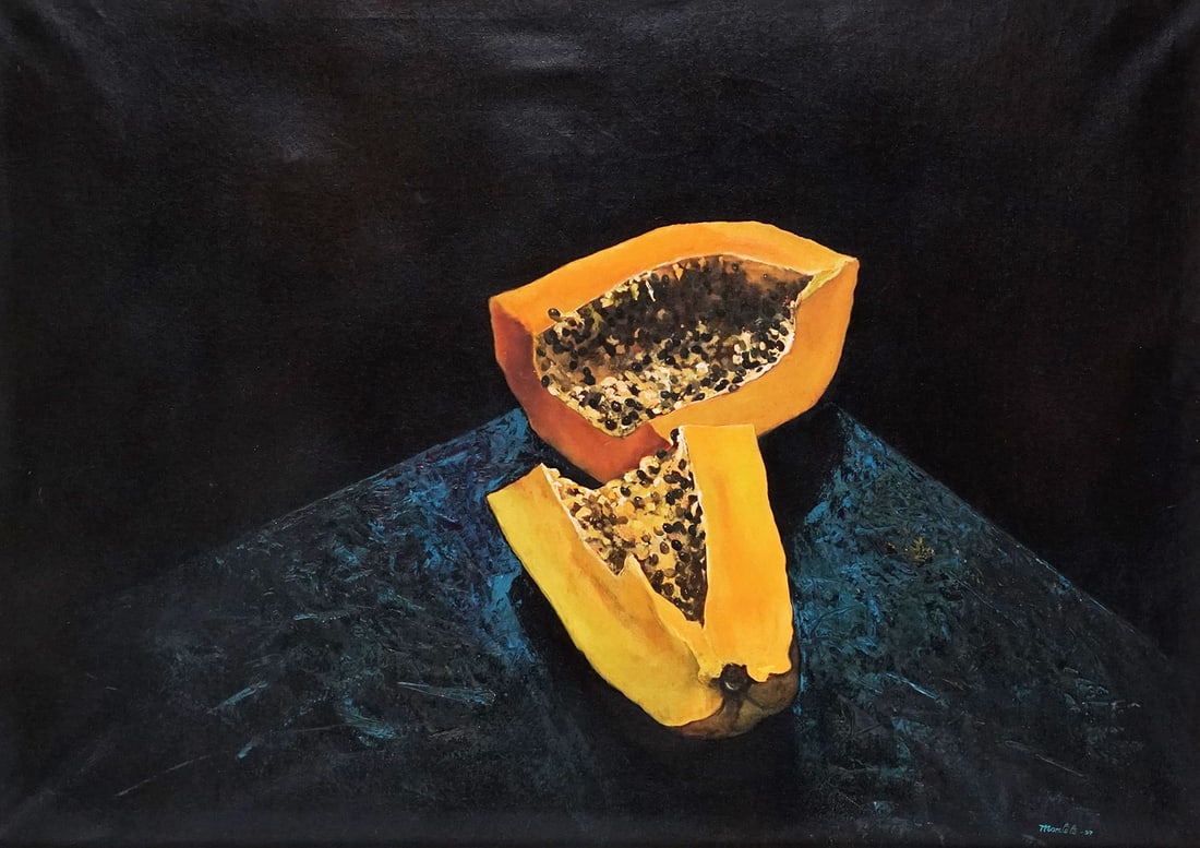 MONTOTO ECHEVARRIA, Arturo (1953-): Description française: MONTOTO ECHEVARRIA, Arturo (1953-) "Papaya" Huile sur toile Signée, datée et titrée au dos: Arturo Montoto 1997 Provenance: Collection de Mme L.D.,