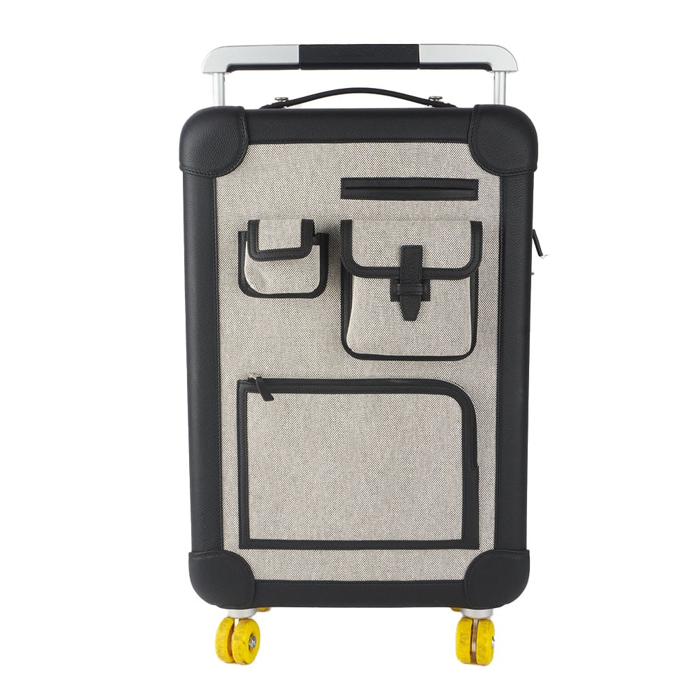HERMÈS R.M.S CARGO 55: Description française: HERMÈS R.M.S CARGO 55 Valise de cabine Hermès R.M.S Cargo 55 en toile H robuste et cuir Taurillon Regate, dispose de poches extérieures fonctionnelles, cane