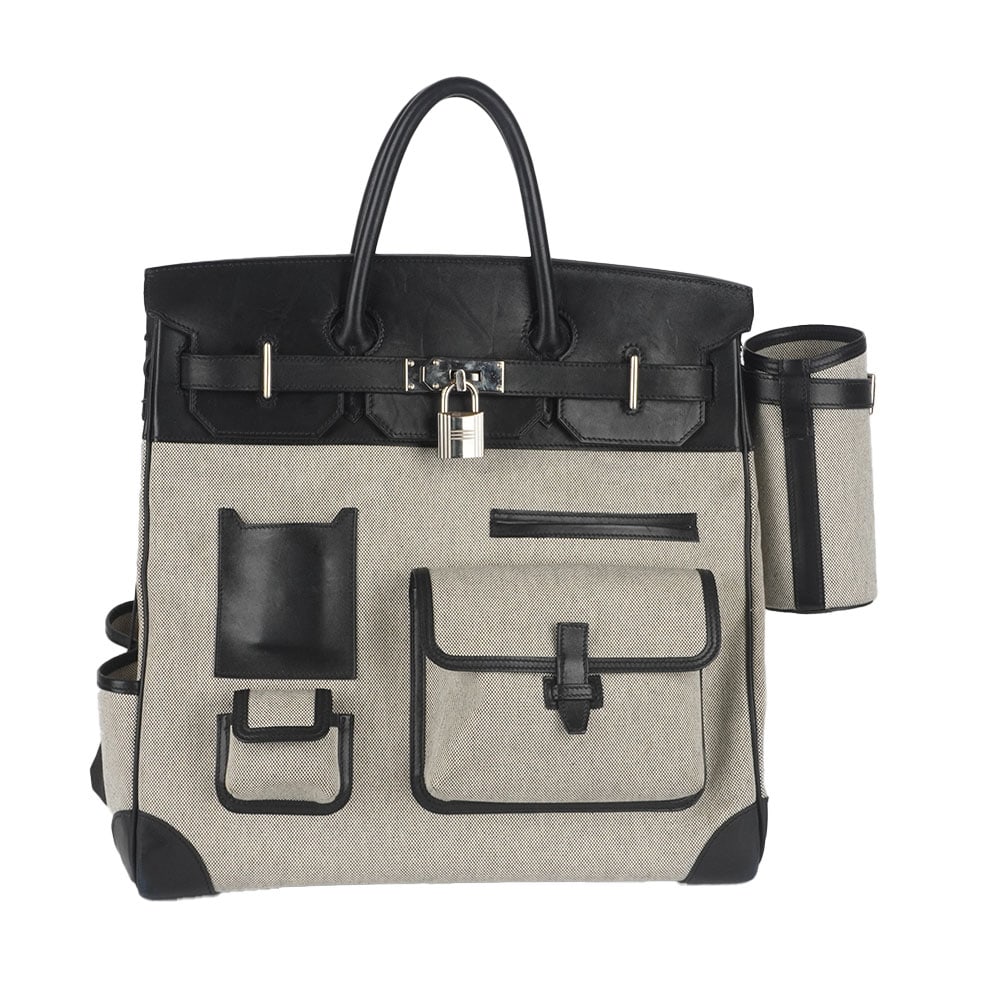 HERMÈS HAC CARGO BIRKIN: Description française: HERMÈS HAC CARGO BIRKIN Sac Hermès HAC Cargo Birkin en toile H robuste et cuir Taurillon Regate,édition limitée, dispose de poches extérieures