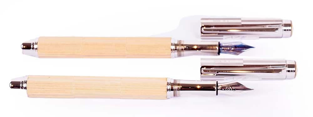 CARAN D'ACHE "VARIUS KENGO KUMA" FOUNTAIN PENS: Description française: CARAN D'ACHE "VARIUS KENGO KUMA" FOUNTAIN PENS Deux stylos à plume Caran d'Ache "Varius Kengo Kuma". Édition limitée, mention "1 in 1000". Plume en or 18k,