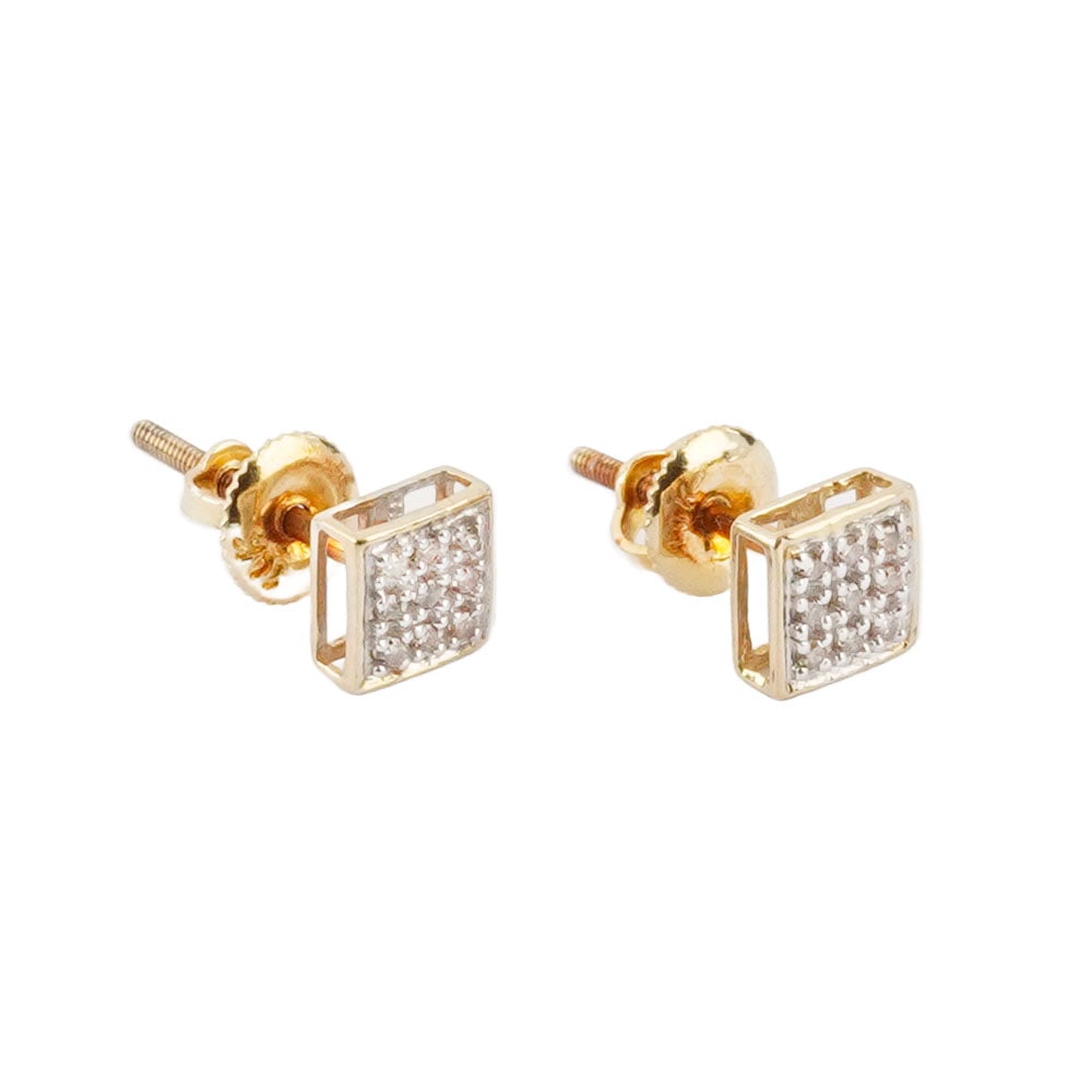 OR 10K / 10K GOLD: Description française: OR 10K / 10K GOLD Boucle d'oreilles en or jaune 10K pavées de pierres brillantes. Poids brut: 0.7 g English Description: 10K GOLD 10K yellow gold earrings