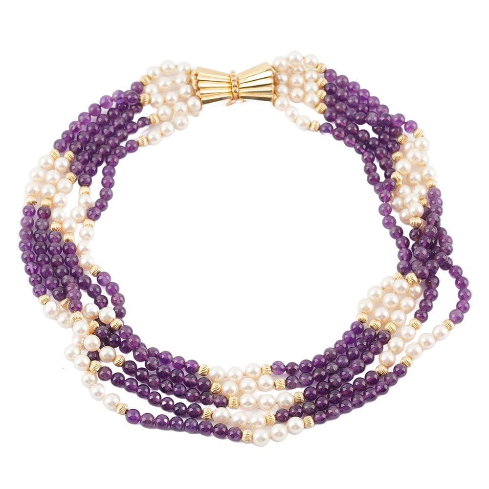 OR 14K AMÉTHYSTES, PERLES / 14K GOLD,AMETHYSTS, PEARLS (1 of 2)